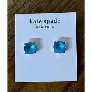 Kate Spade Light Sapphire Round Heart Prong Set Stud Earrings NEW Old Money